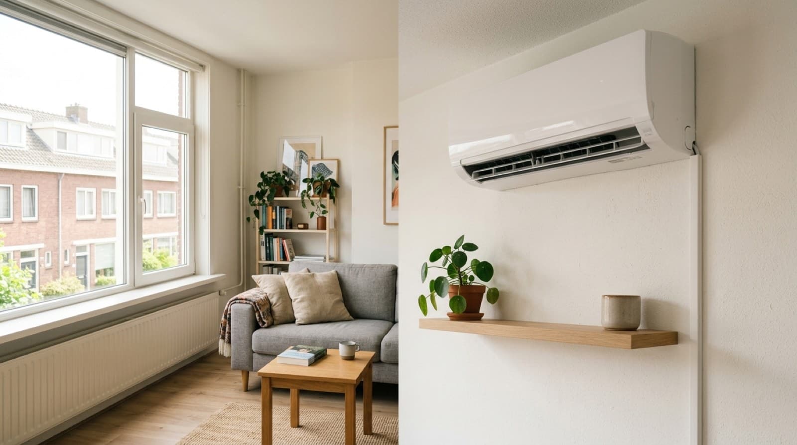 Split-airco in de woonkamer van een huurwoning