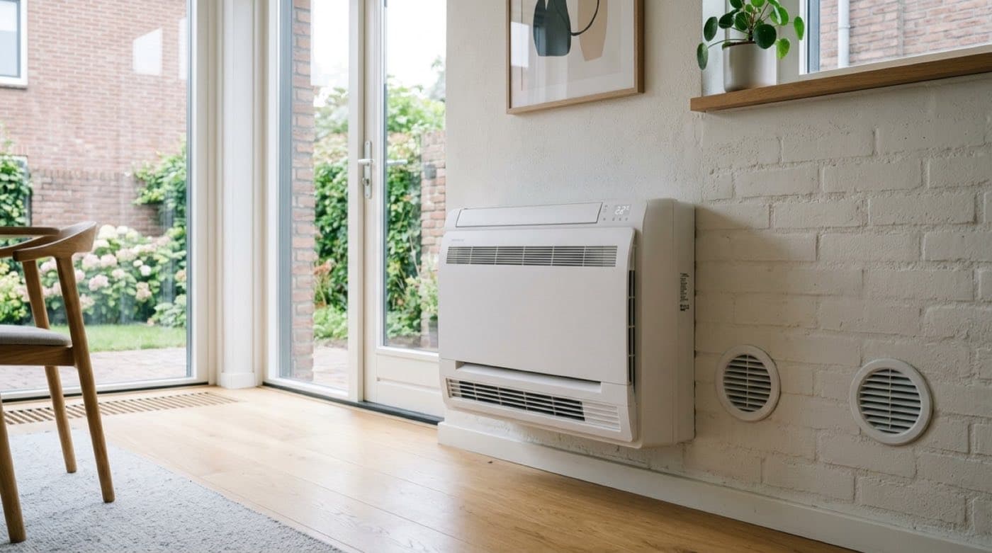 Monoblock airco door een gevel in een moderne woning